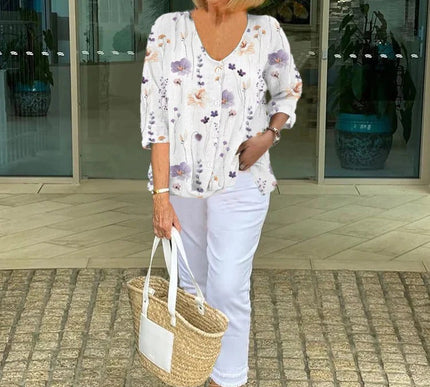 Barbara™ | Cotton and Linen Floral Top - Novela New York