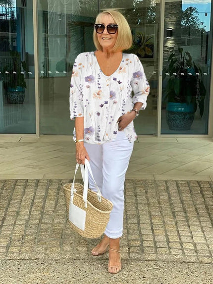 Barbara™ | Cotton and Linen Floral Top - Novela New York