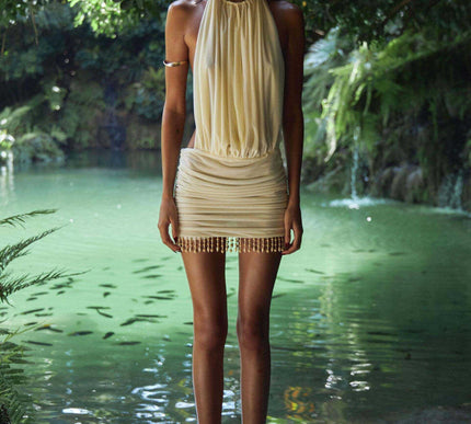 Naia | Draped Pearl Detail Dress - Novela New York