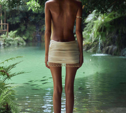 Naia | Draped Pearl Detail Dress - Novela New York