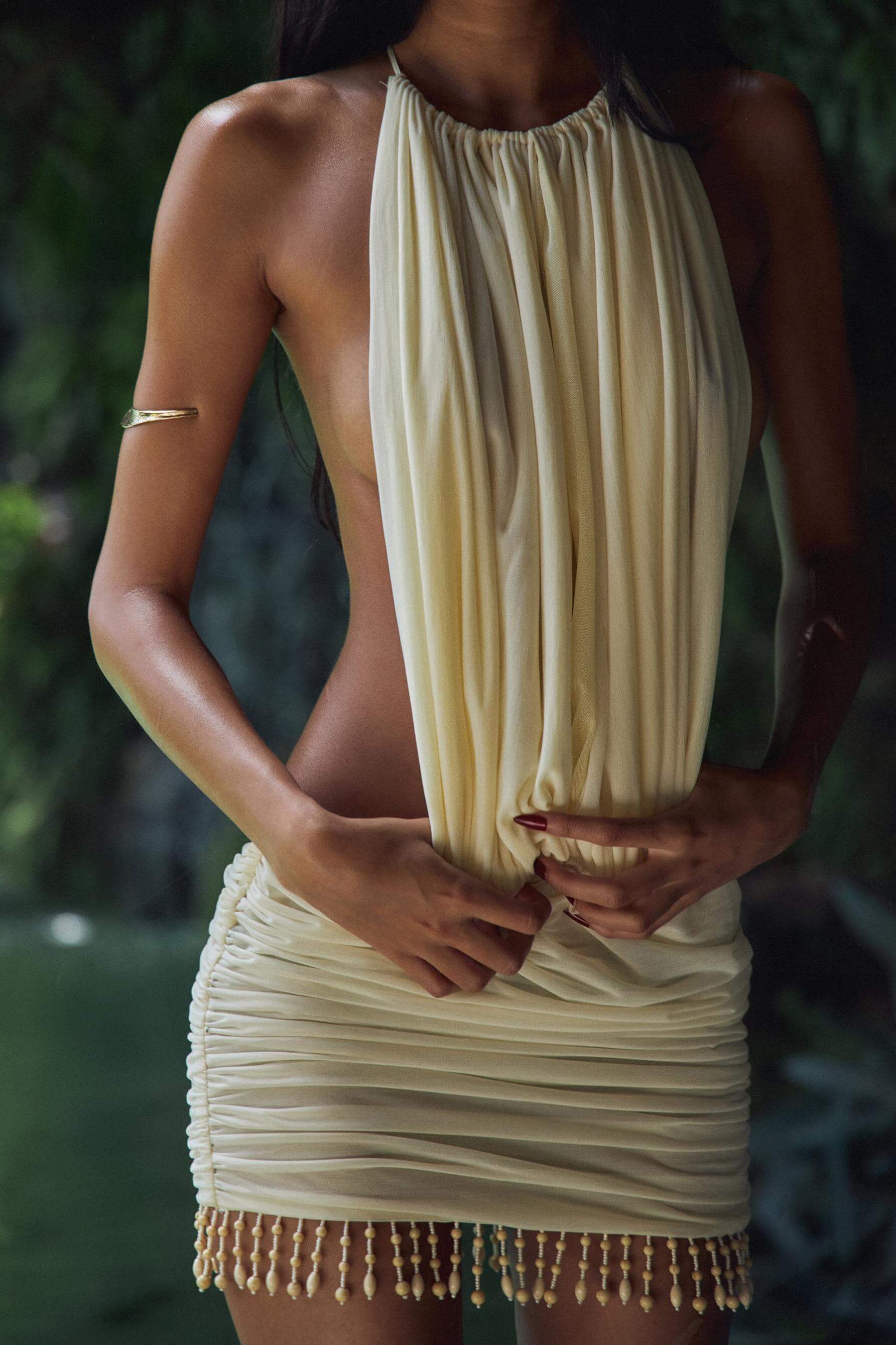 Naia | Draped Pearl Detail Dress - Novela New York