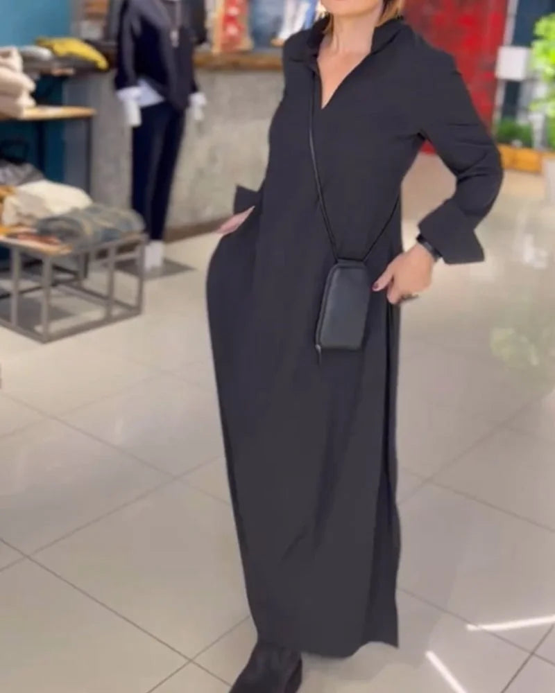 Helena™ | Long flowy dress with side slits - Novela New York
