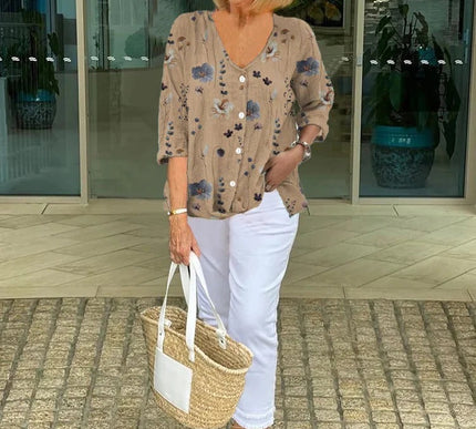 Barbara™ | Cotton and Linen Floral Top - Novela New York