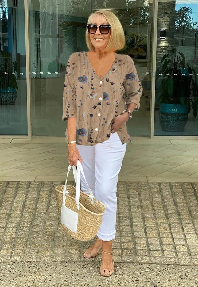 Barbara™ | Cotton and Linen Floral Top - Novela New York