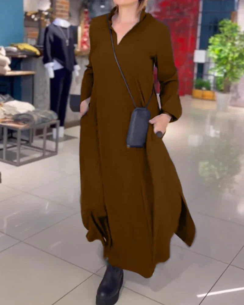 Helena™ | Long flowy dress with side slits - Novela New York