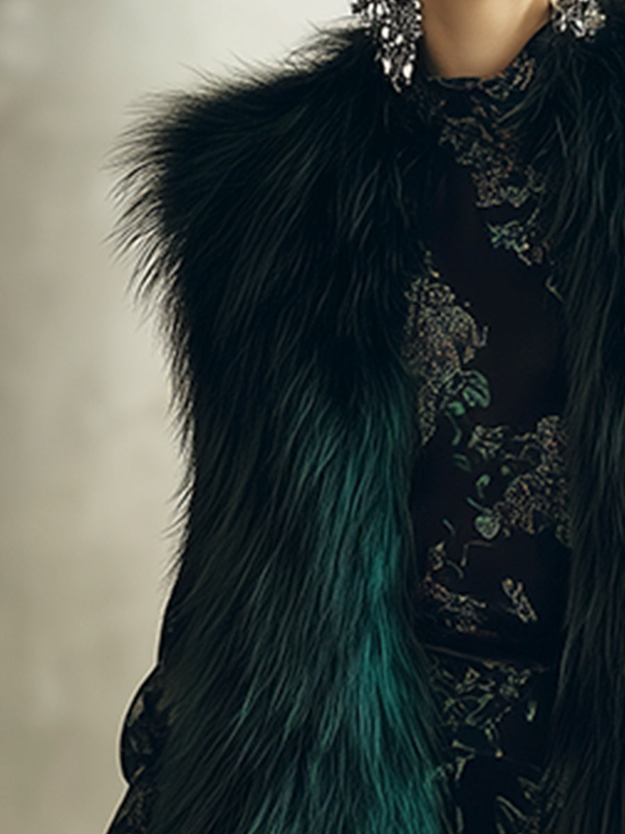 Greta | Vintage emerald faux fur vest - Novela New York