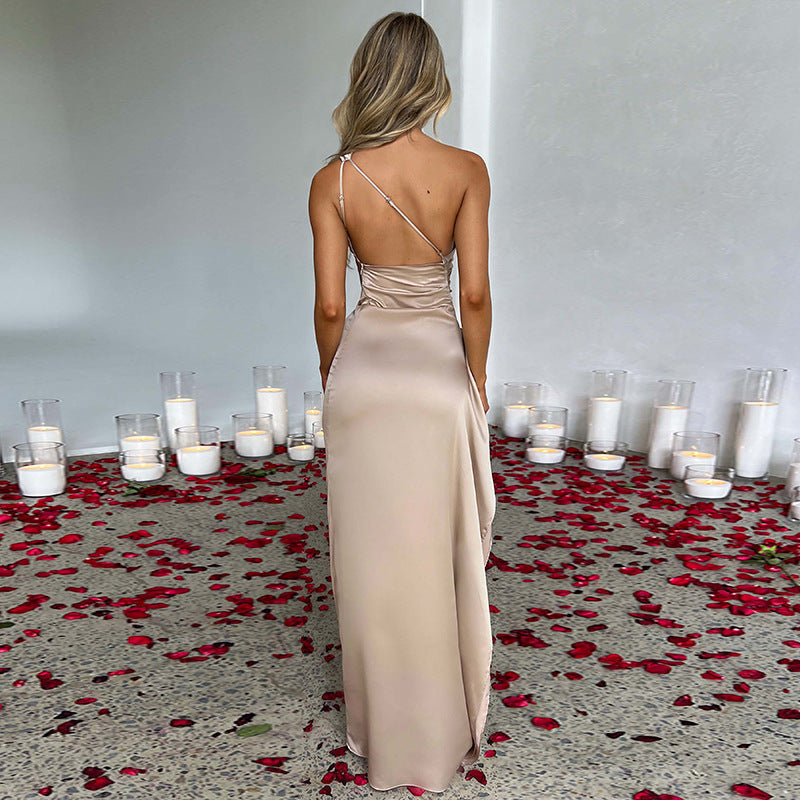 Mila | Satin Split Dress with Off-Shoulder Design - Novela New York