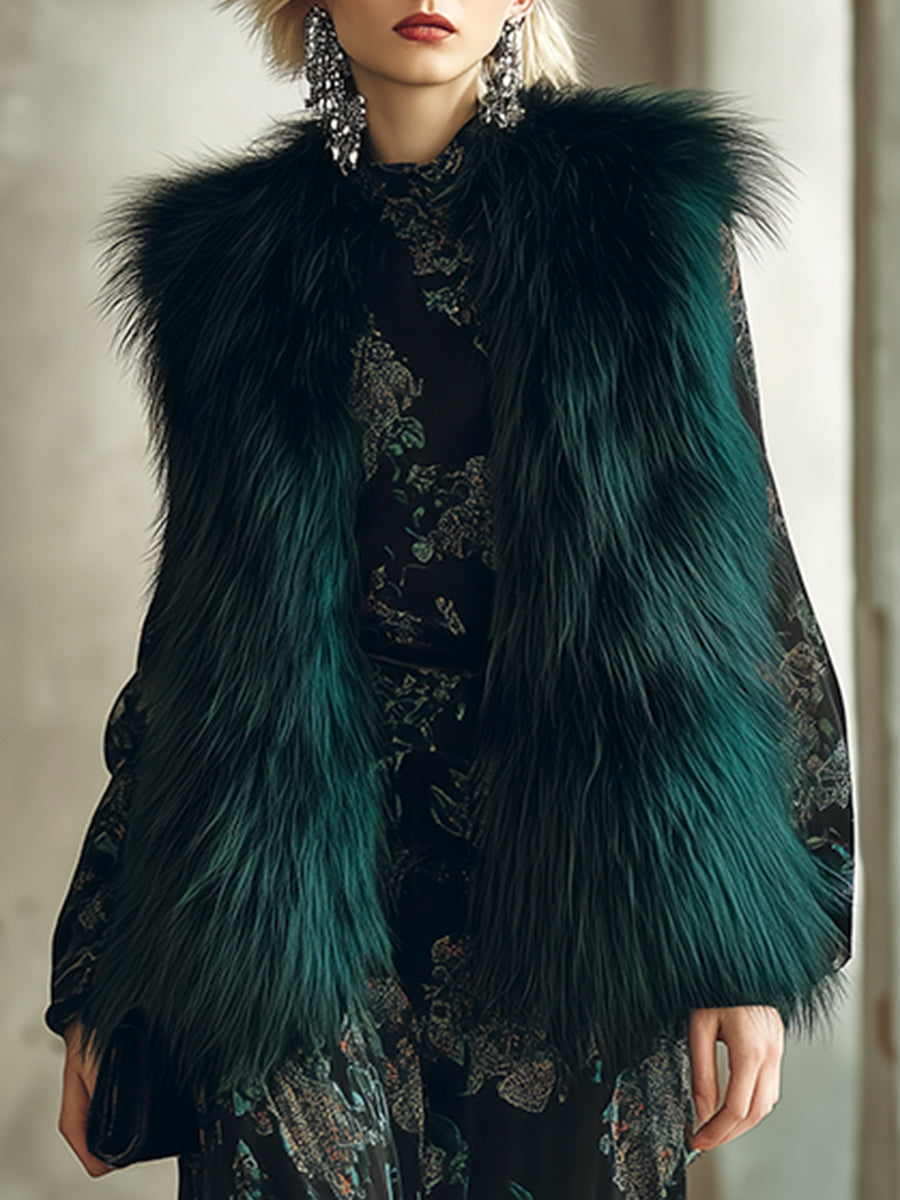 Greta | Vintage emerald faux fur vest - Novela New York