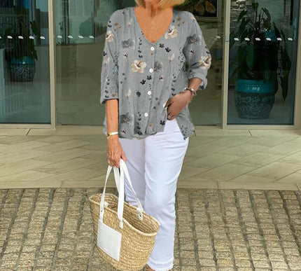 Barbara™ | Cotton and Linen Floral Top - Novela New York