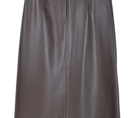 High-Waist Leather Midi Skirt with Front Slit - Novela New York