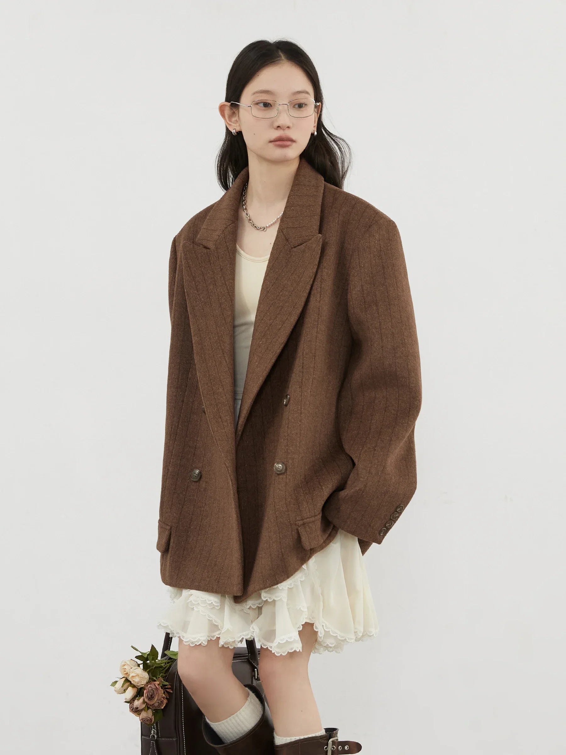 Women’s Loose Wool-Blend Blazer - Double-Breasted - Novela New York
