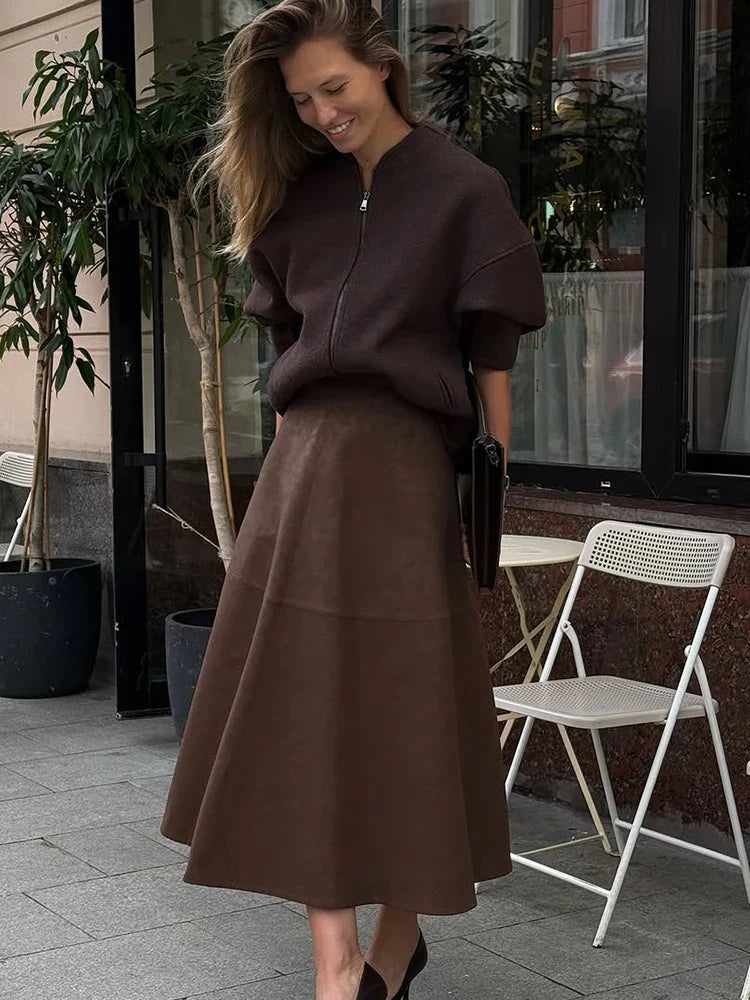 High-Waist Faux-Suede Skirt - Novela New York