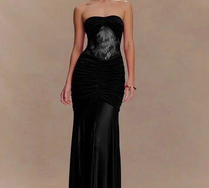 Aimee | Sheer Panel Ruched Dress - Novela New York