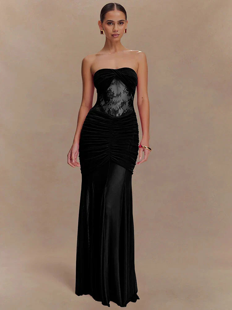 Aimee | Sheer Panel Ruched Dress - Novela New York