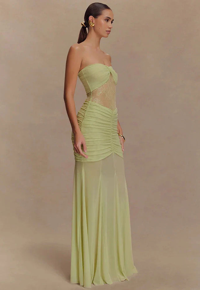 Aimee | Sheer Panel Ruched Dress - Novela New York