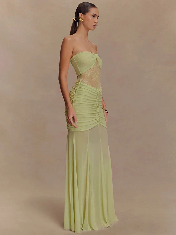 Aimee | Sheer Panel Ruched Dress - Novela New York