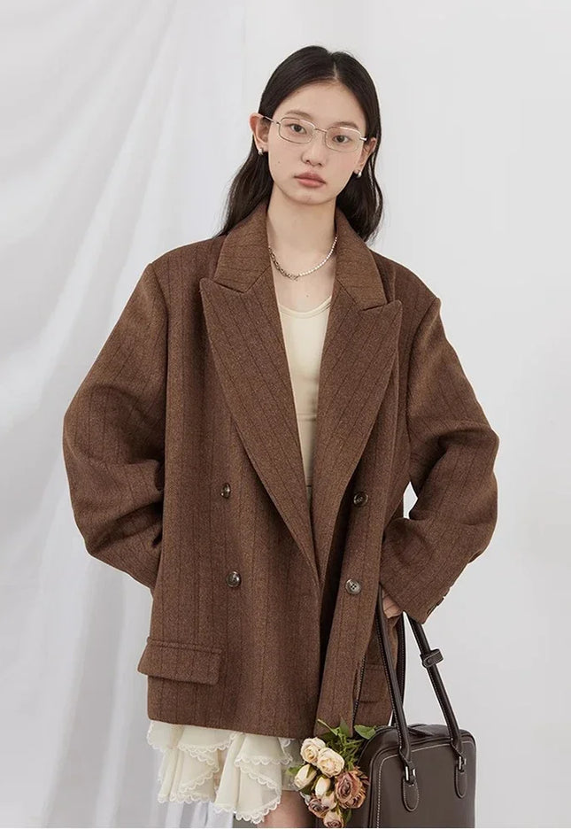 Women’s Loose Wool-Blend Blazer - Double-Breasted - Novela New York