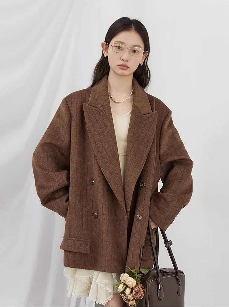 Women’s Loose Wool-Blend Blazer - Double-Breasted - Novela New York
