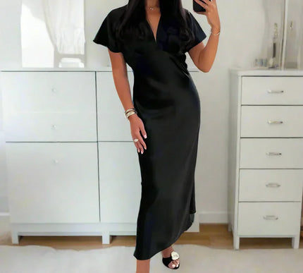 Lina | Elegant V-Neck Satin Dress - Novela New York