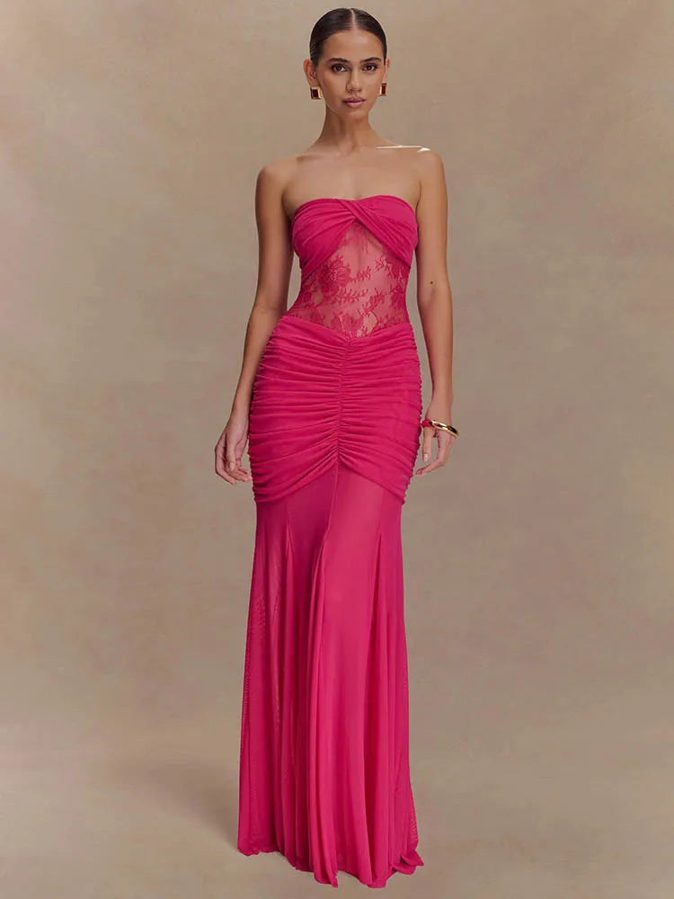 Aimee | Sheer Panel Ruched Dress - Novela New York