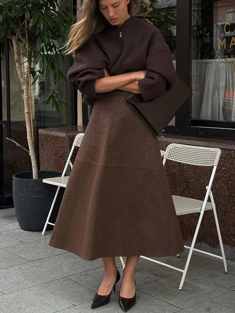 High-Waist Faux-Suede Skirt - Novela New York