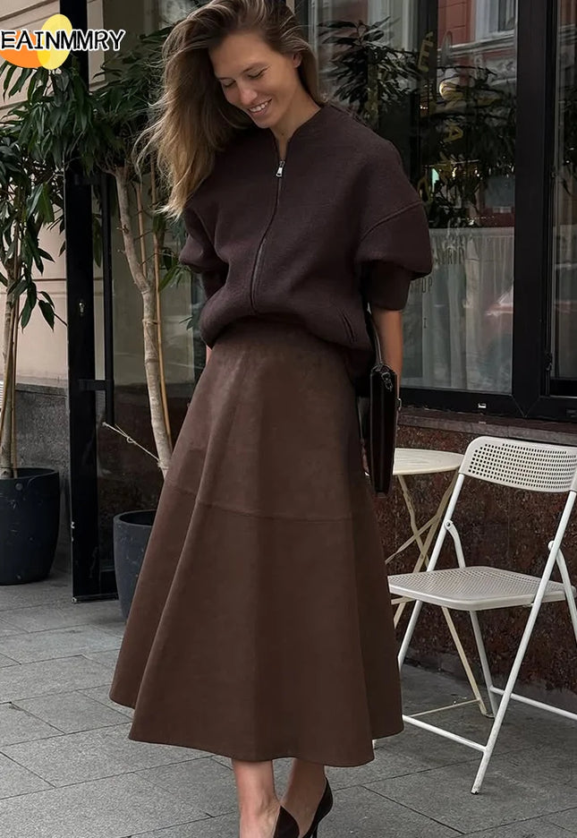 High-Waist Faux-Suede Skirt - Novela New York