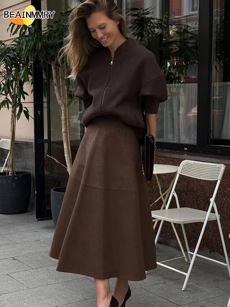 High-Waist Faux-Suede Skirt - Novela New York
