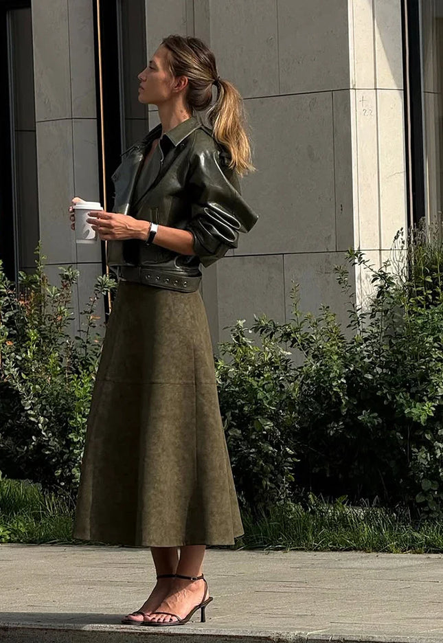 High-Waist Faux-Suede Skirt - Novela New York