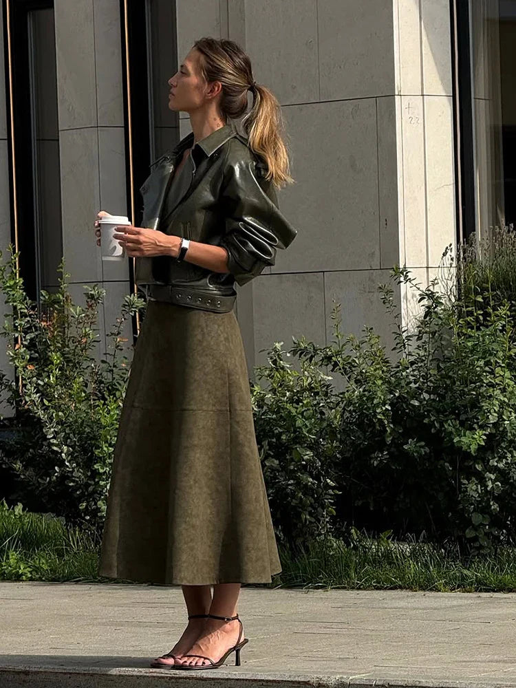 High-Waist Faux-Suede Skirt - Novela New York