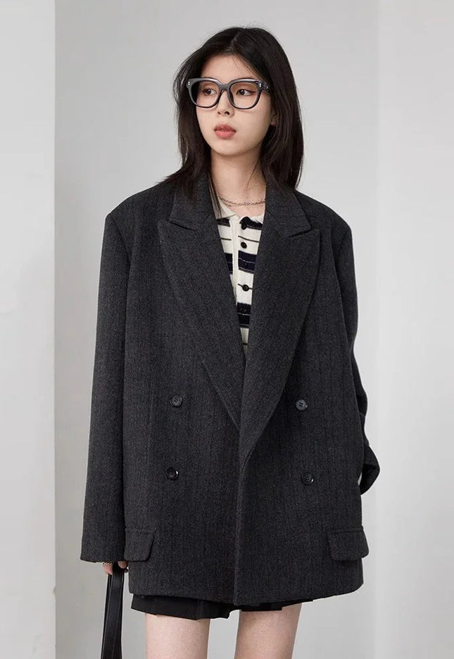 Women’s Loose Wool-Blend Blazer - Double-Breasted - Novela New York