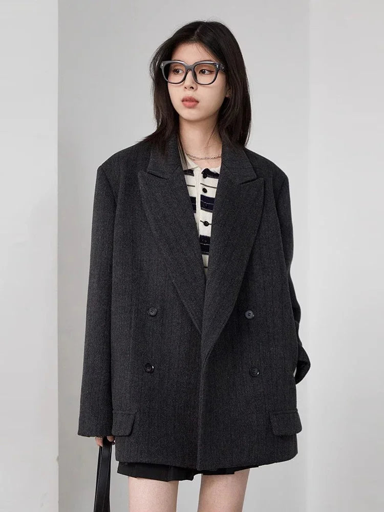 Women’s Loose Wool-Blend Blazer - Double-Breasted - Novela New York