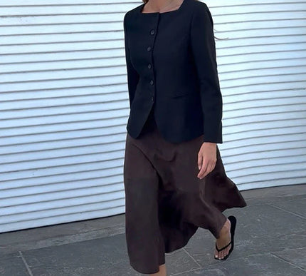 High-Waist Faux-Suede Skirt - Novela New York