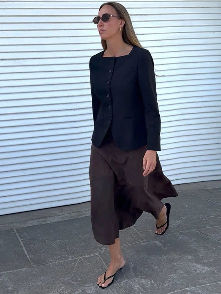High-Waist Faux-Suede Skirt - Novela New York