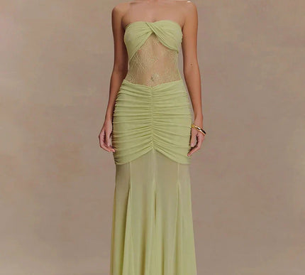 Aimee | Sheer Panel Ruched Dress - Novela New York