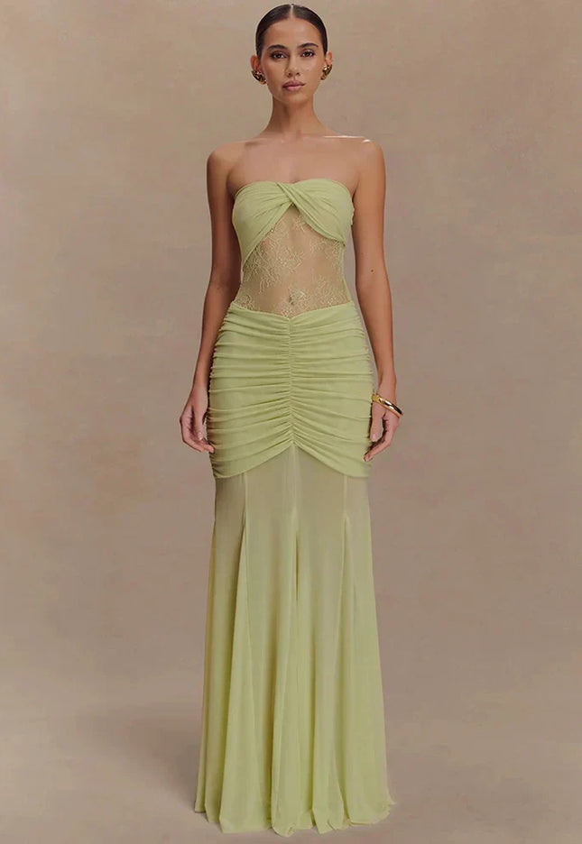 Aimee | Sheer Panel Ruched Dress - Novela New York