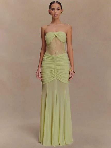 Aimee | Sheer Panel Ruched Dress - Novela New York