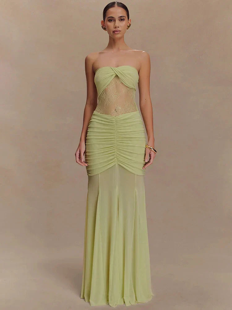 Aimee | Sheer Panel Ruched Dress - Novela New York