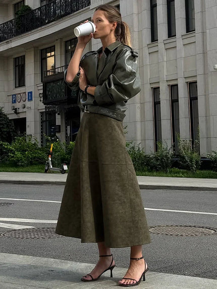 High-Waist Faux-Suede Skirt - Novela New York