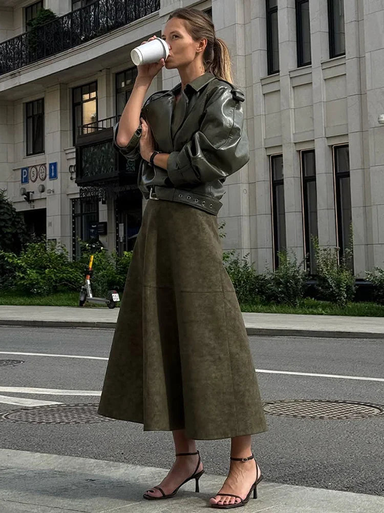 High-Waist Faux-Suede Skirt - Novela New York