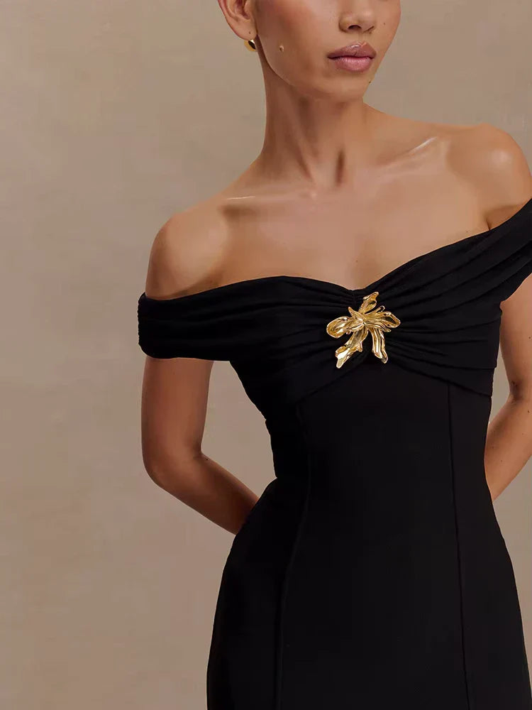 Selena | Off-Shoulder Draped Royal Dress - Novela New York