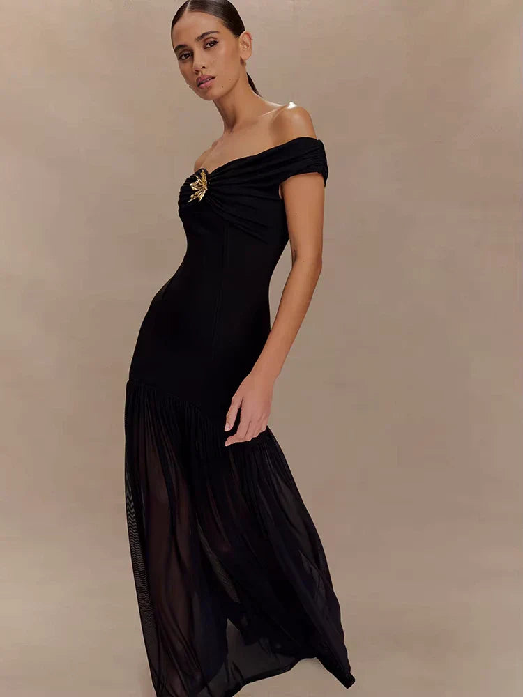 Selena | Off-Shoulder Draped Royal Dress - Novela New York