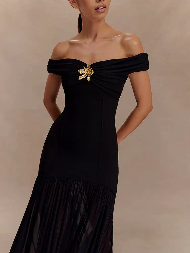 Selena | Off-Shoulder Draped Royal Dress - Novela New York