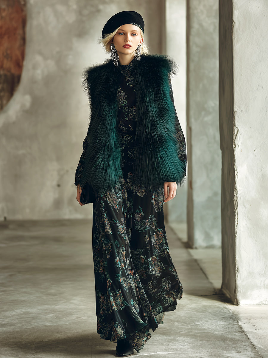 Greta | Vintage emerald faux fur vest - Novela New York