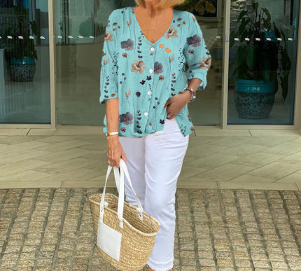 Barbara™ | Cotton and Linen Floral Top - Novela New York
