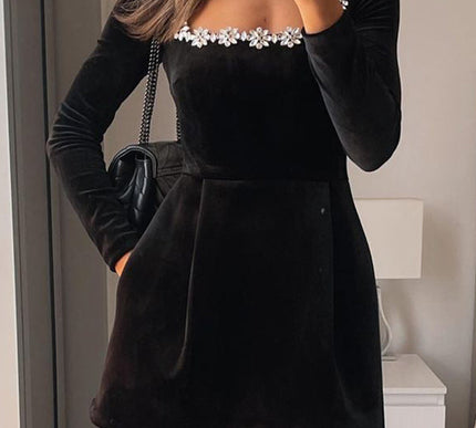 Solena | Mini Velvet Dress with Jewelry and Pockets - Novela New York
