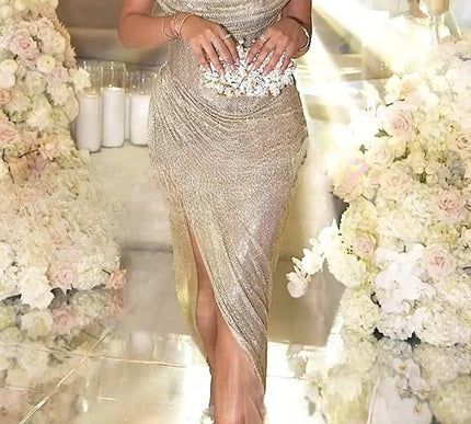Alizée | Sequined Maxi Dress with Off-Shoulder Design - Novela New York